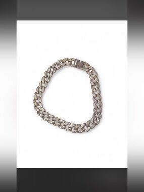 Silver Crystal Cuban Link Dog Collar - Premium Bling - 18”